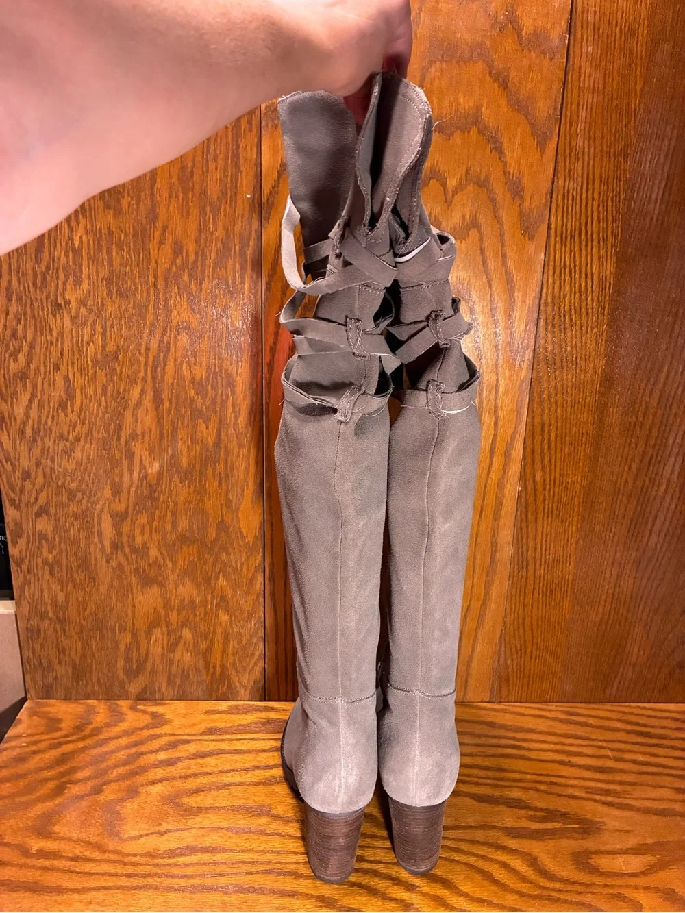 Y2K Apepazza Lace Wrap Over-the-Knee Boots Gray Suede Women’s 8.5